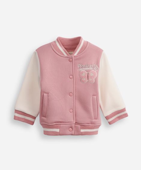 jaqueta bomber infantil de moletom borboleta rosa