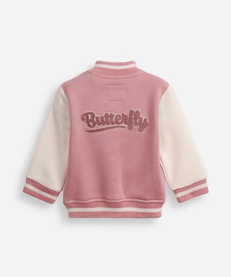 jaqueta bomber infantil de moletom borboleta rosa