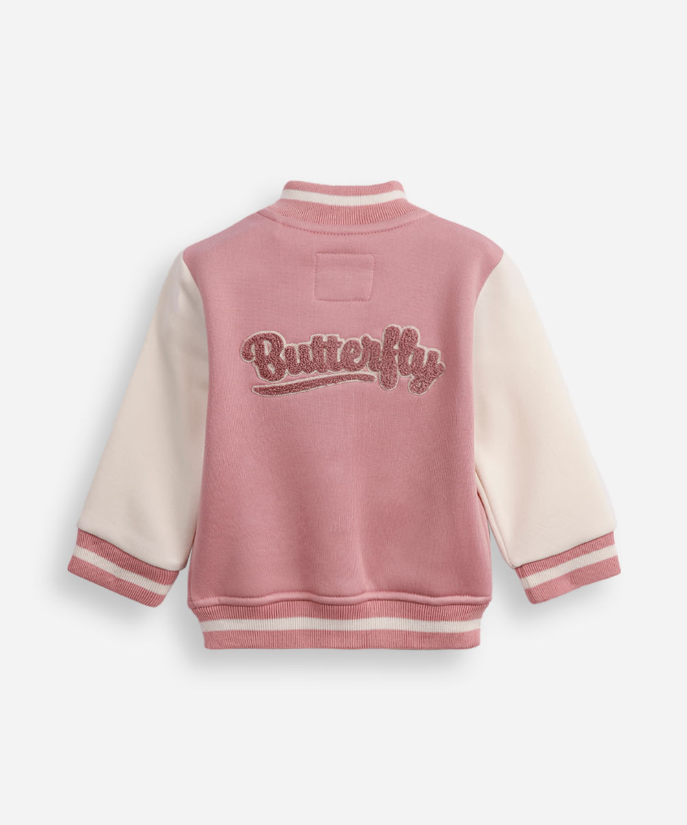 jaqueta bomber infantil de moletom borboleta rosa