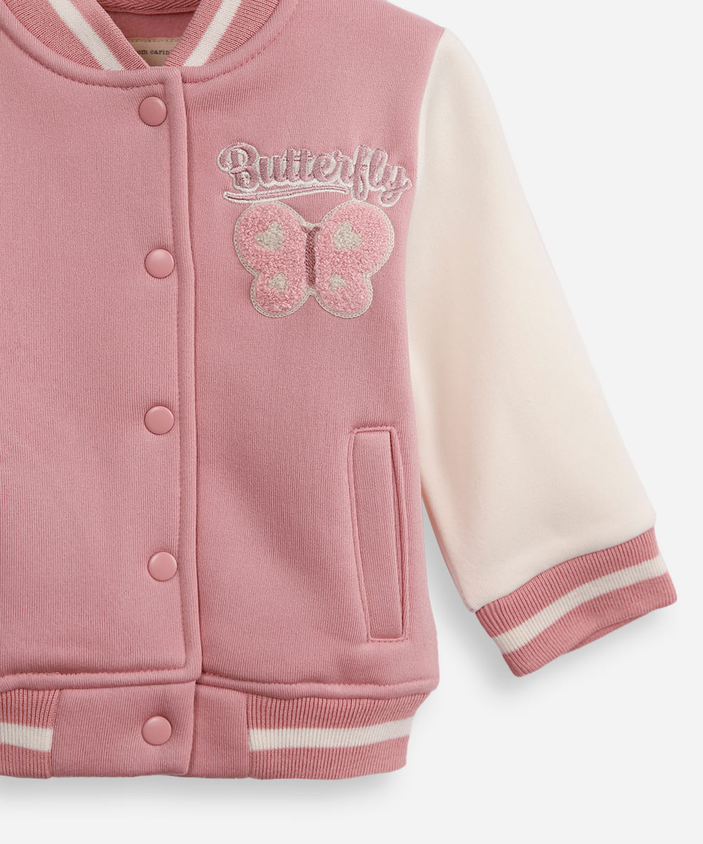 jaqueta bomber infantil de moletom borboleta rosa