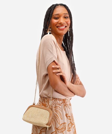 blusa feminina de tricot manga curta bege