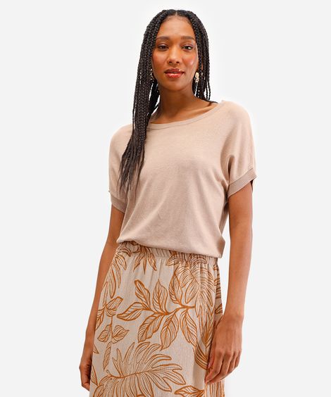 blusa feminina de tricot manga curta bege