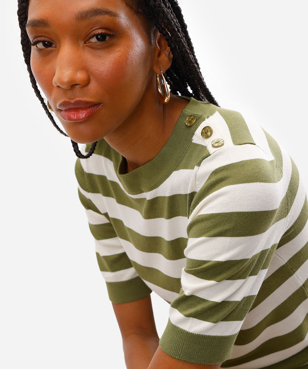 blusa feminina de tricot listrada verde