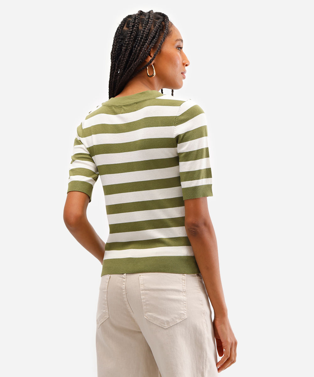 blusa feminina de tricot listrada verde