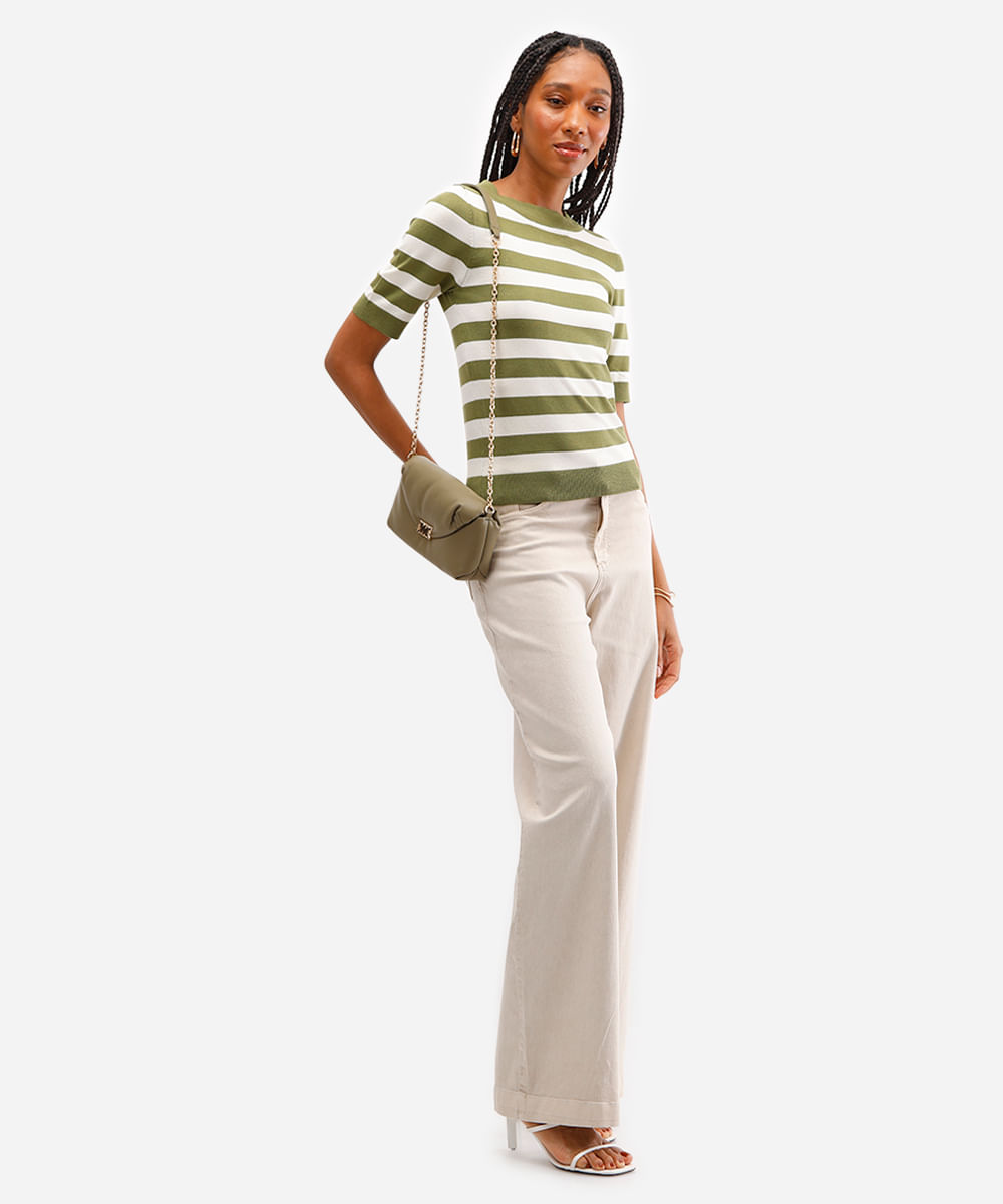 blusa feminina de tricot listrada verde