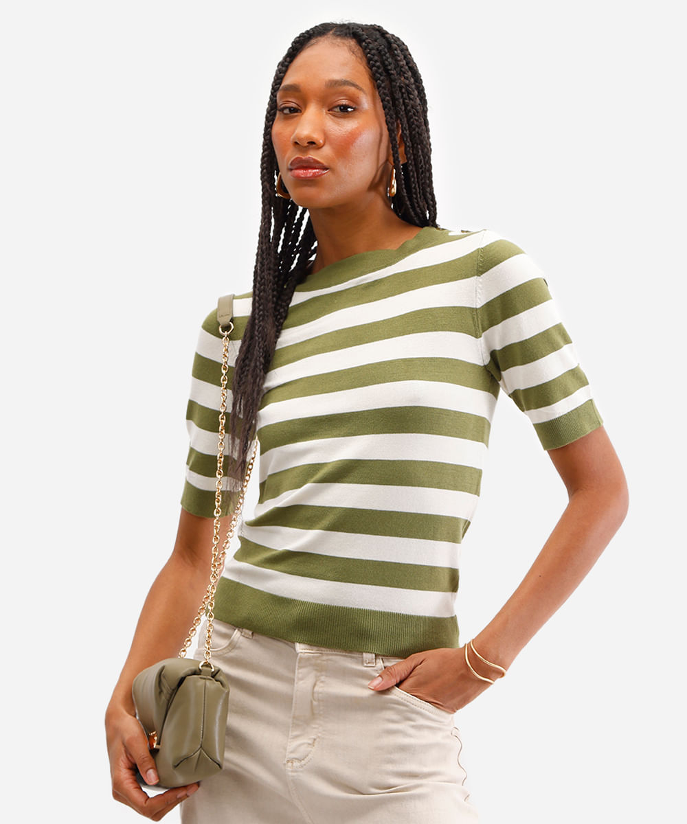 blusa feminina de tricot listrada verde