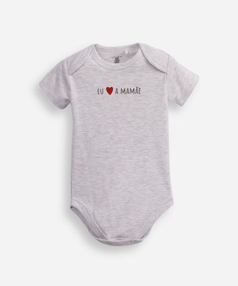 body infantil de algodão eu amo a mamãe cinza