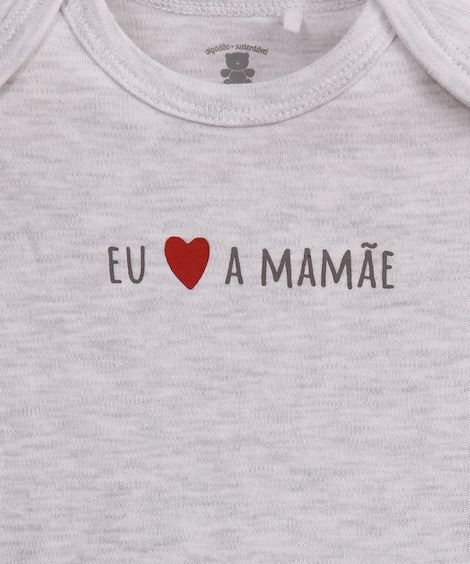body infantil de algodão eu amo a mamãe cinza