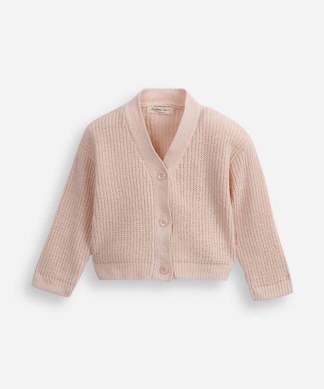 cardigan infantil de tricot texturizado bege
