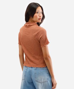 camisa manga curta texturizada rosa