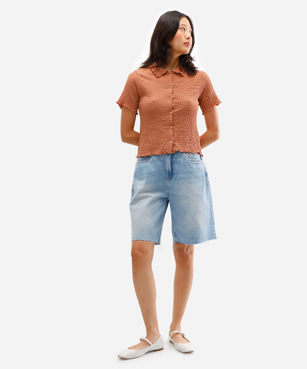 camisa manga curta texturizada rosa