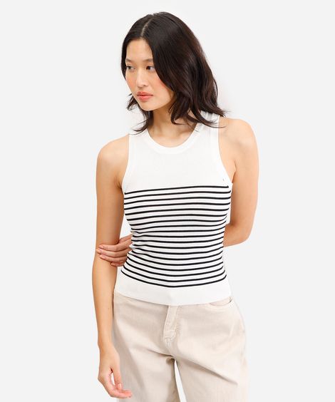 regata feminina de tricot listrada off white