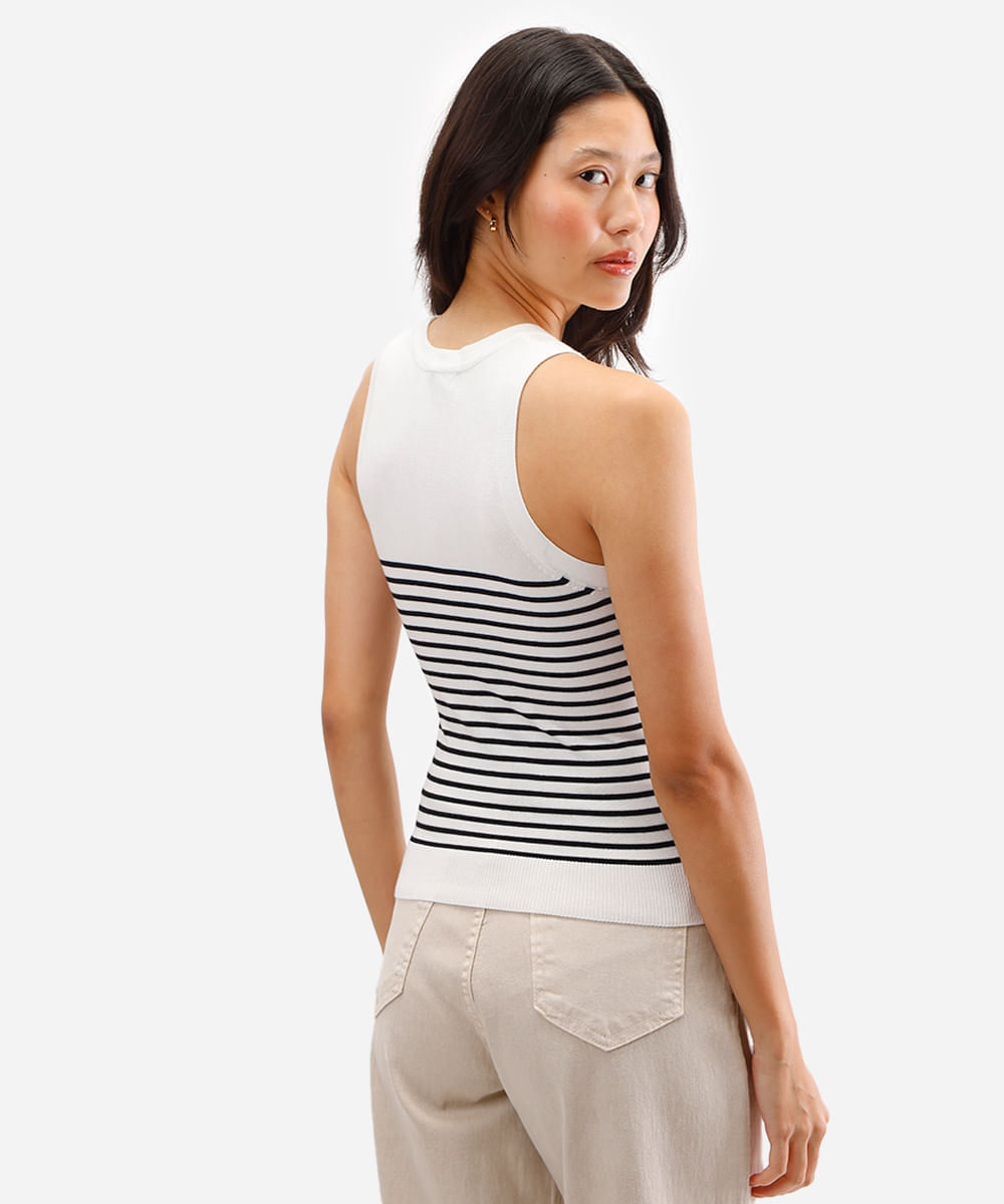 regata feminina de tricot listrada off white