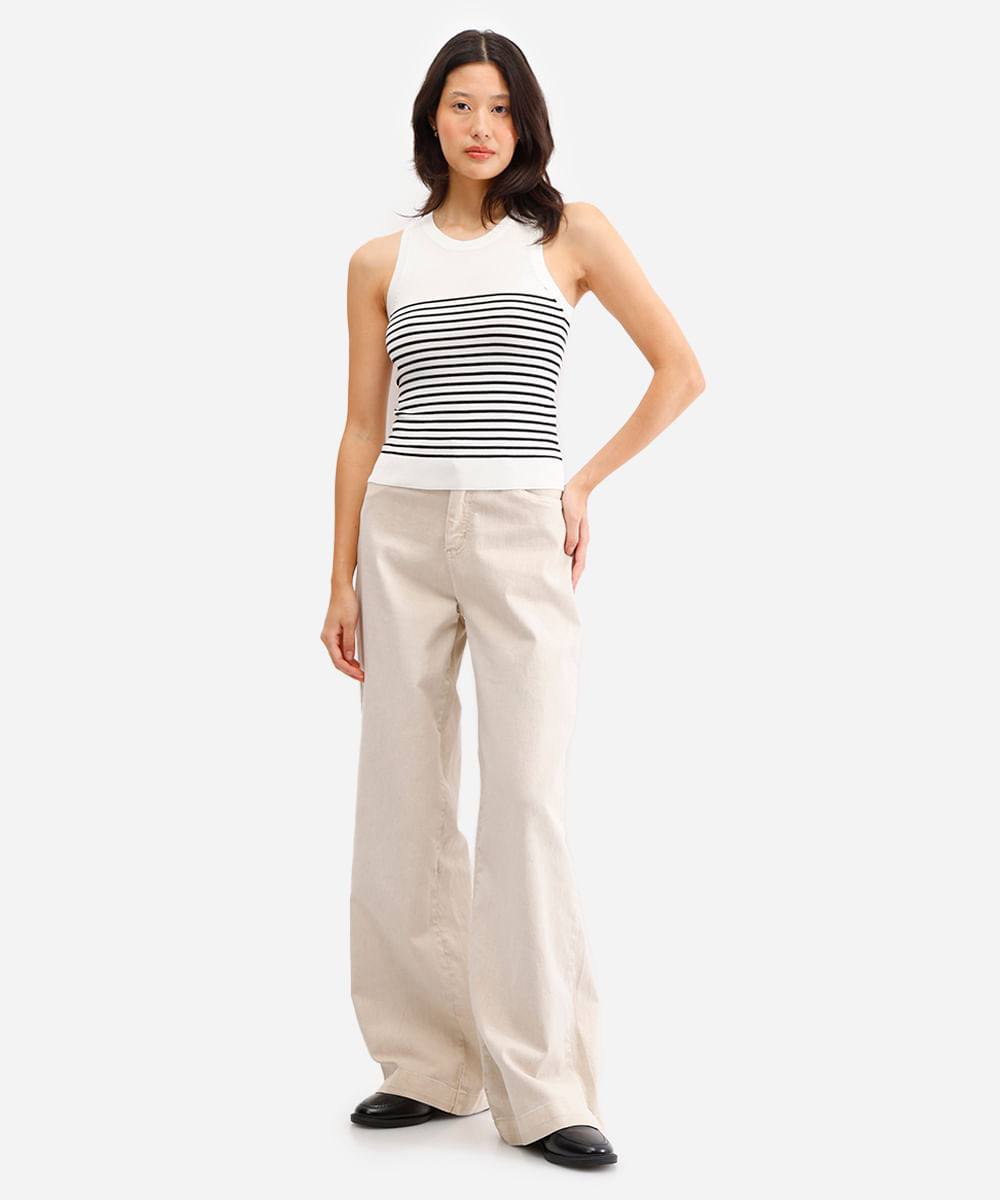 regata feminina de tricot listrada off white