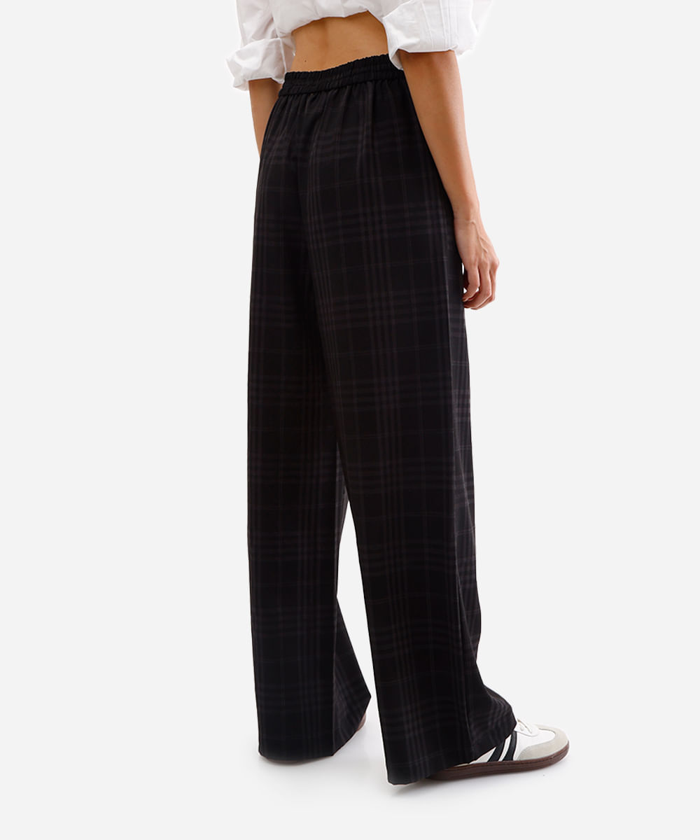 calça wide leg feminina xadrez cinza