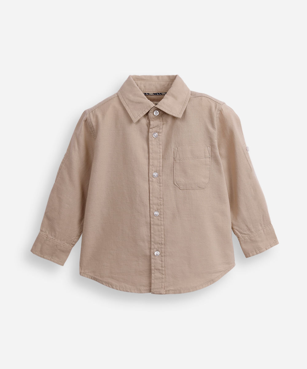 camisa de algodão infantil com martingale bege