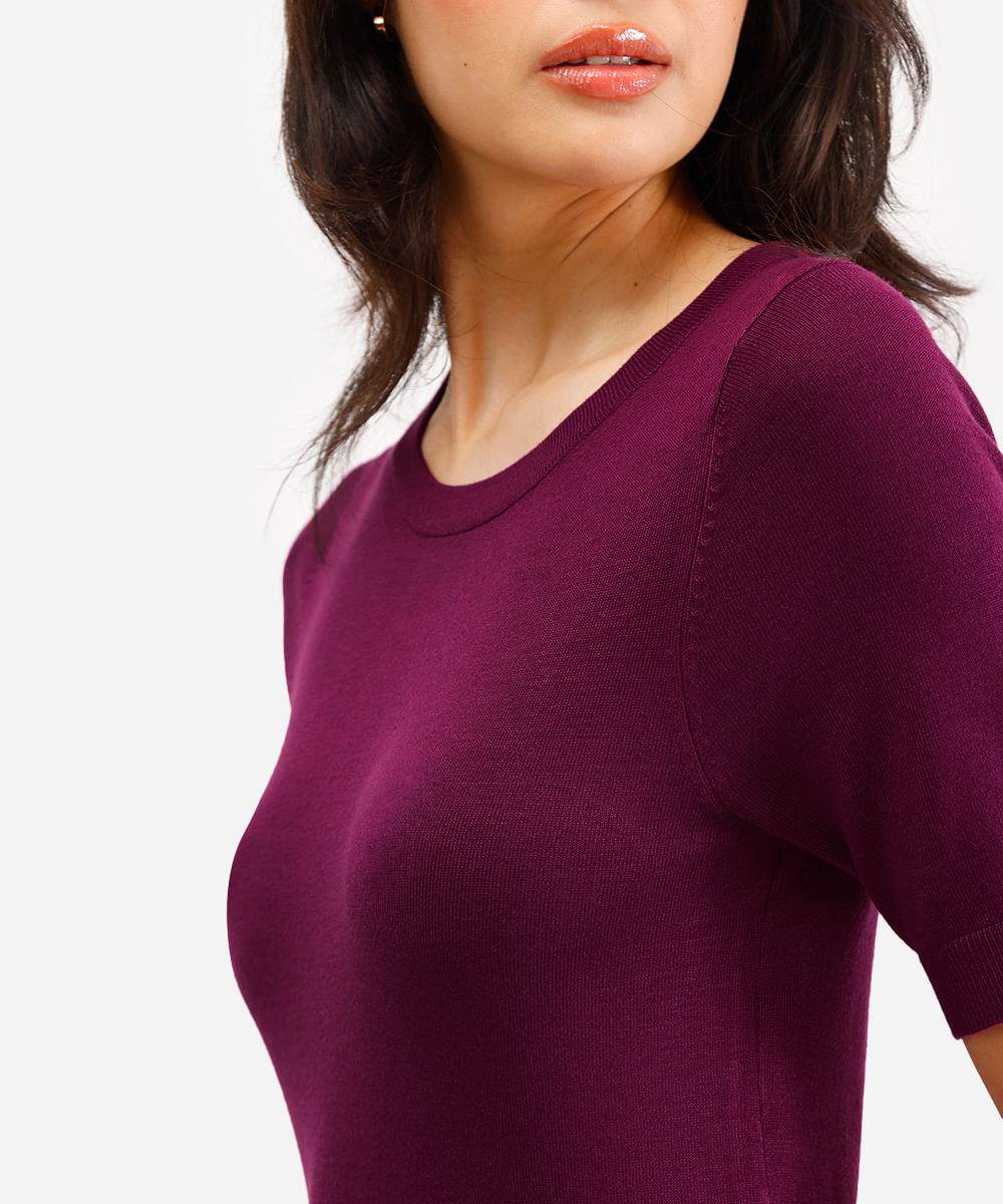 blusa cropped de tricot manga curta roxa