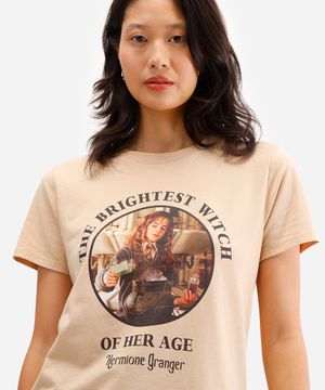 camiseta feminina de algodão harry potter bege