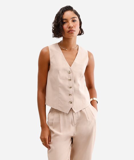 colete feminino de alfaiataria com botões bege