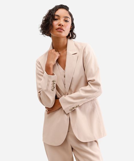 blazer de alfaiataria feminino com viscose bege