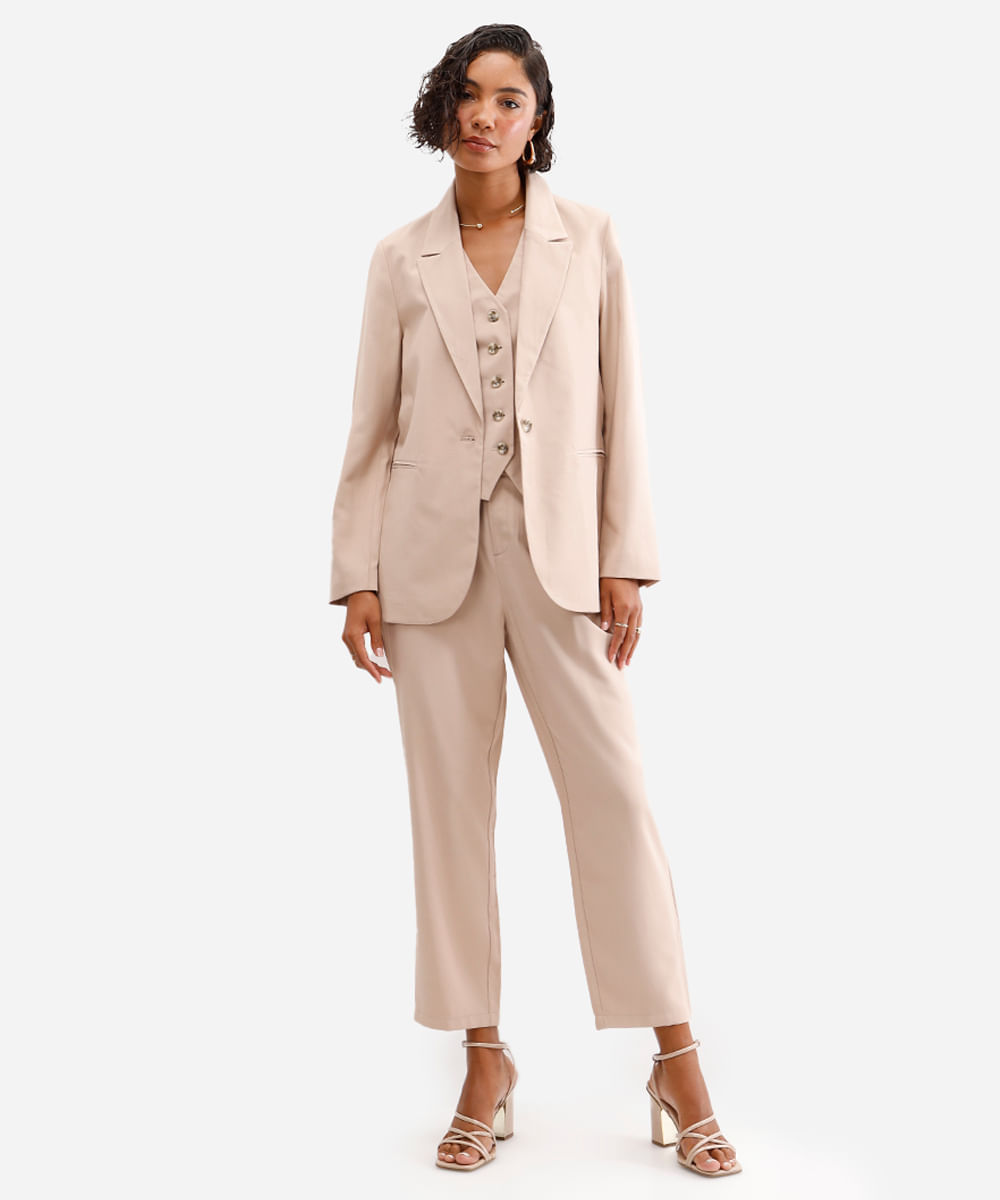 blazer de alfaiataria feminino com viscose bege