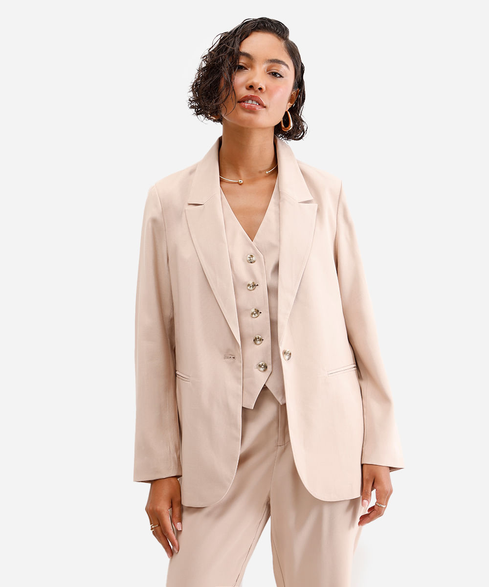 blazer de alfaiataria feminino com viscose bege