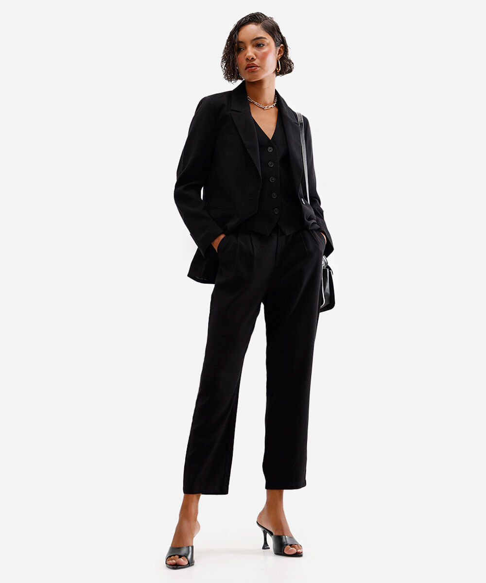 calça slouchy de viscose risca de giz preta