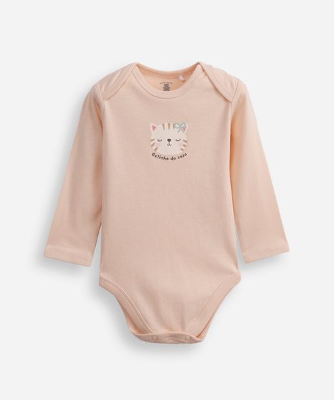 body infantil de algodão gatinha da casa bege
