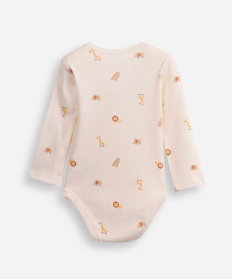 body infantil de algodão manga longa bichinhos off white