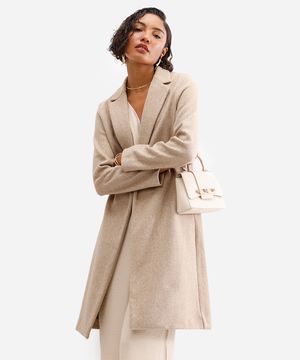 casaco longo feminino texturizado bege