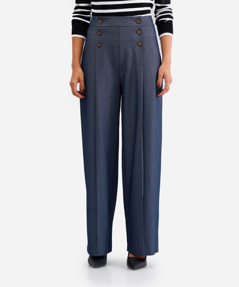 calça de alfaiataria feminina com pregas azul