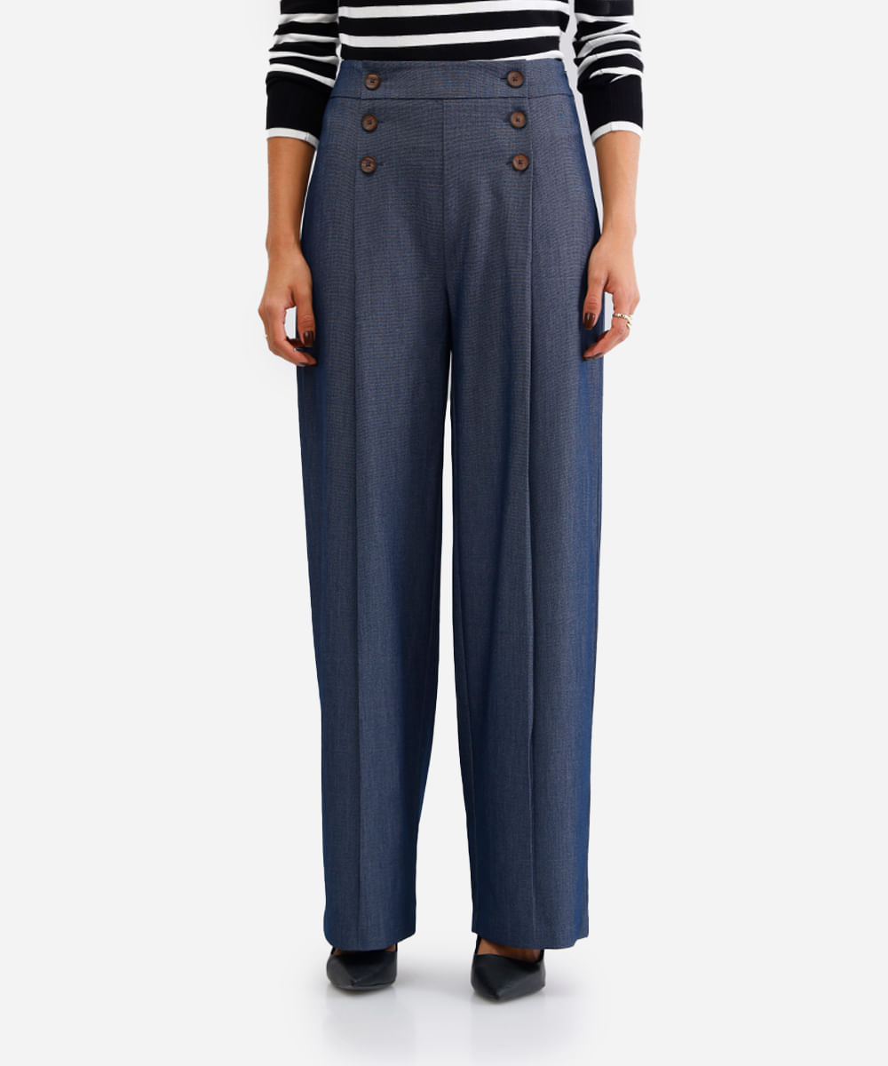 calça de alfaiataria feminina com pregas azul