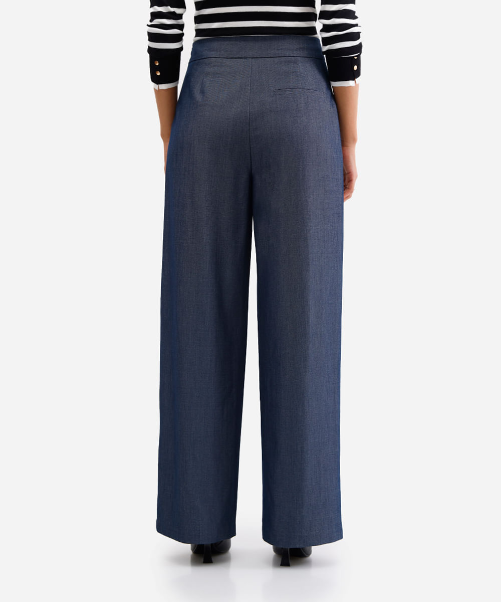 calça de alfaiataria feminina com pregas azul