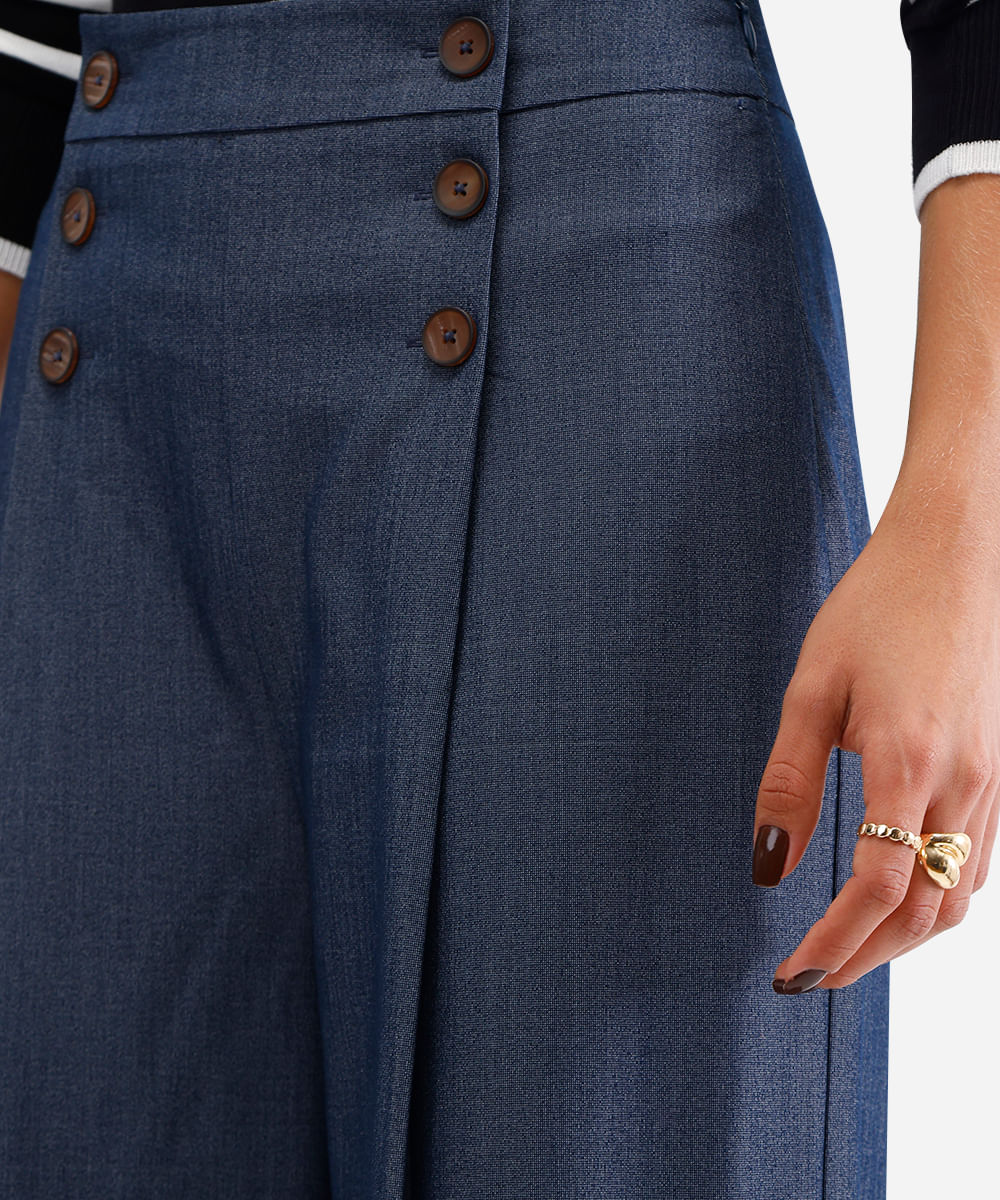 calça de alfaiataria feminina com pregas azul