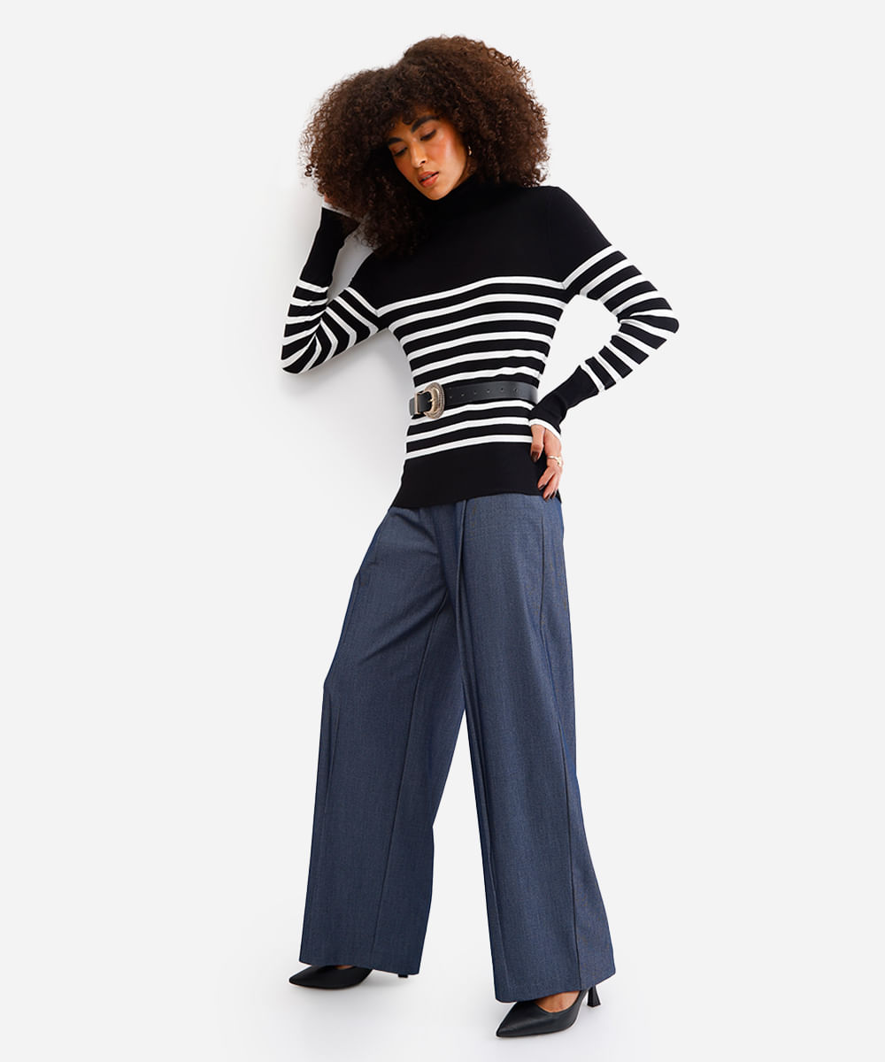 suéter feminino gola alta listrado preto