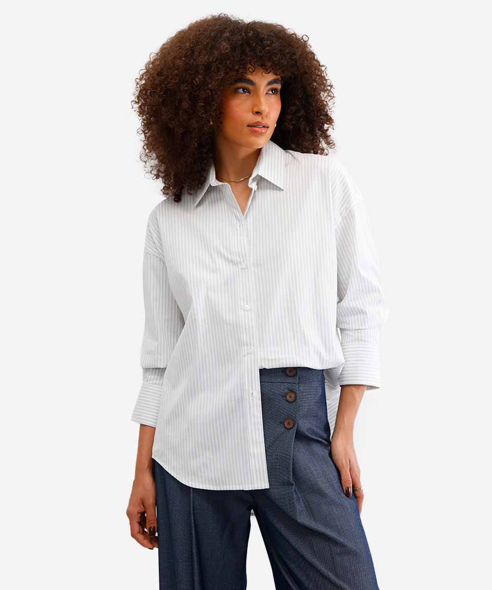 camisa oversized feminina de algodão off white