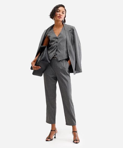 calça feminina de alfaiataria listrada cinza