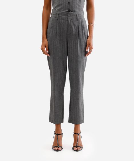 calça feminina de alfaiataria listrada cinza