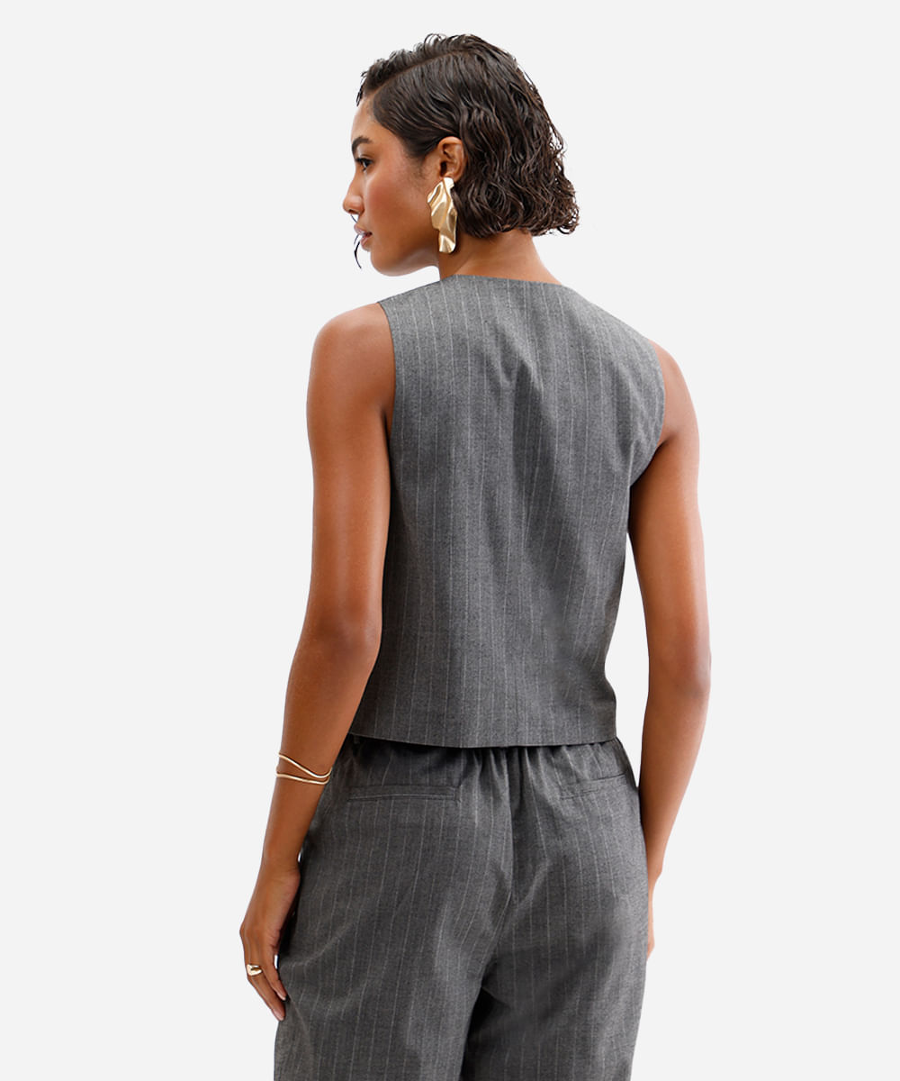 colete feminino de alfaiataria listrado cinza