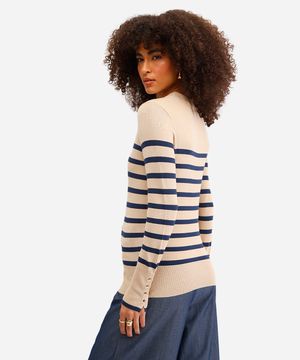 suéter feminino de tricot listrado - areia