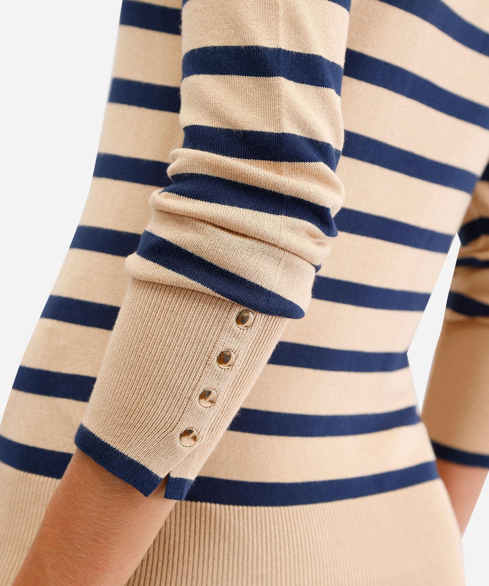 suéter feminino de tricot listrado - areia