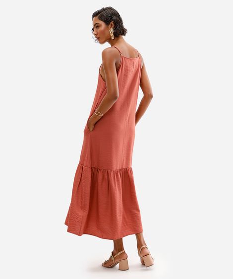 vestido midi de viscose halter neck laranja