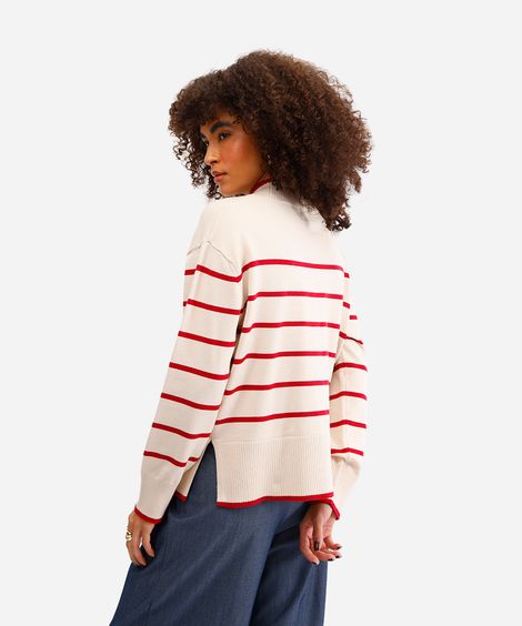 suéter de tricot manga longa listrado vermelho
