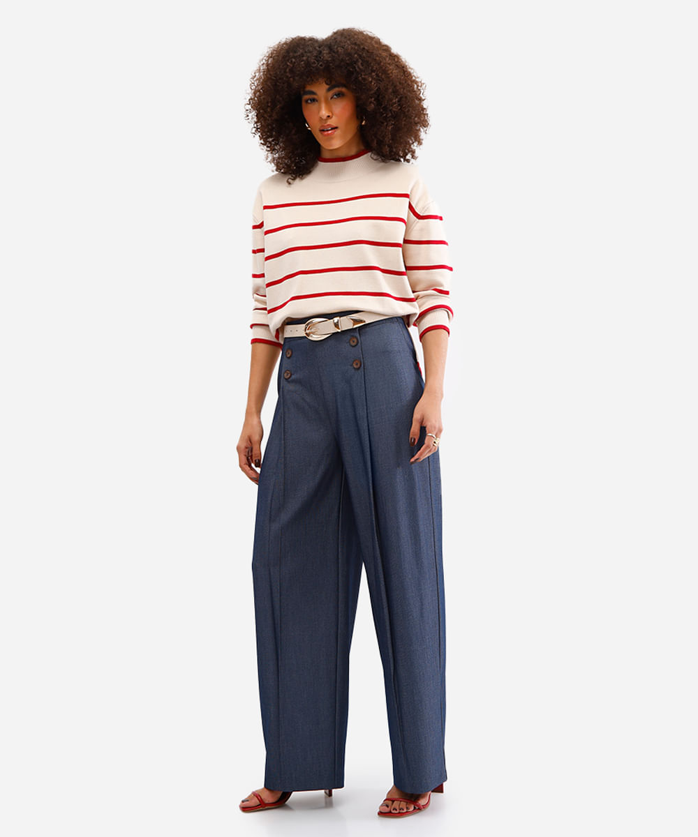 suéter de tricot manga longa listrado vermelho