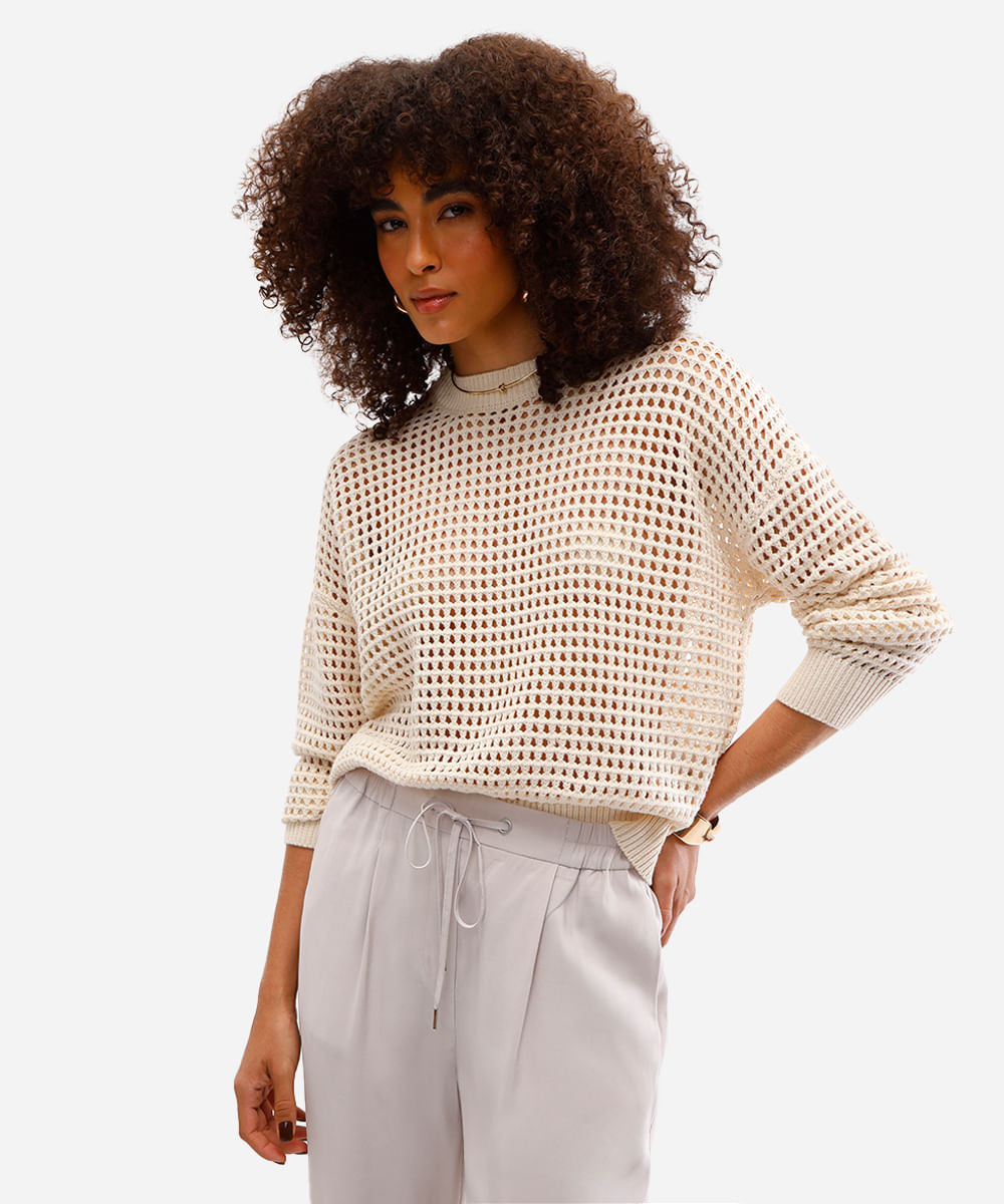 suéter feminino de tricot bege