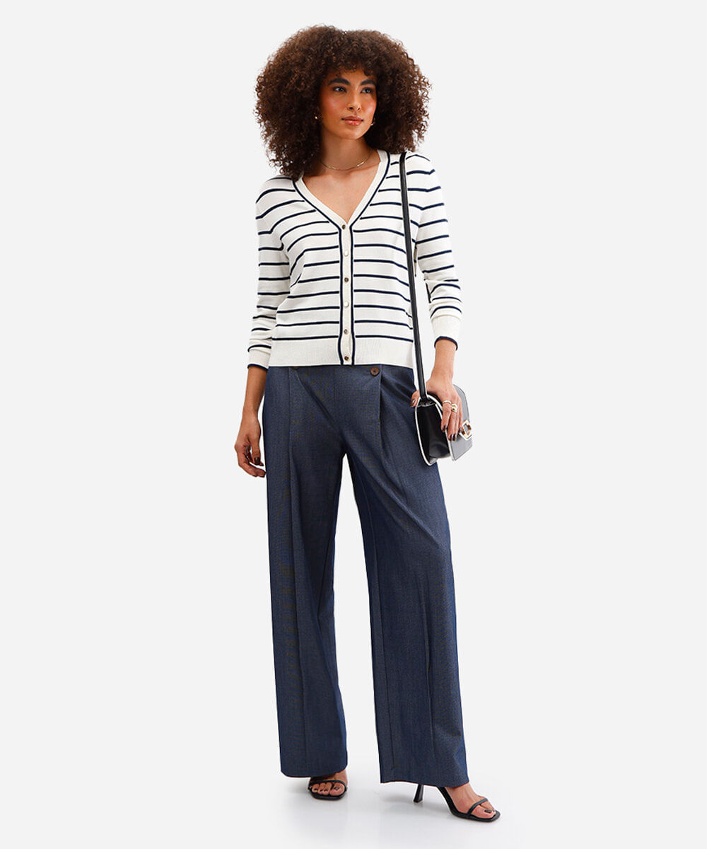 cardigan feminino de viscose listrado off white