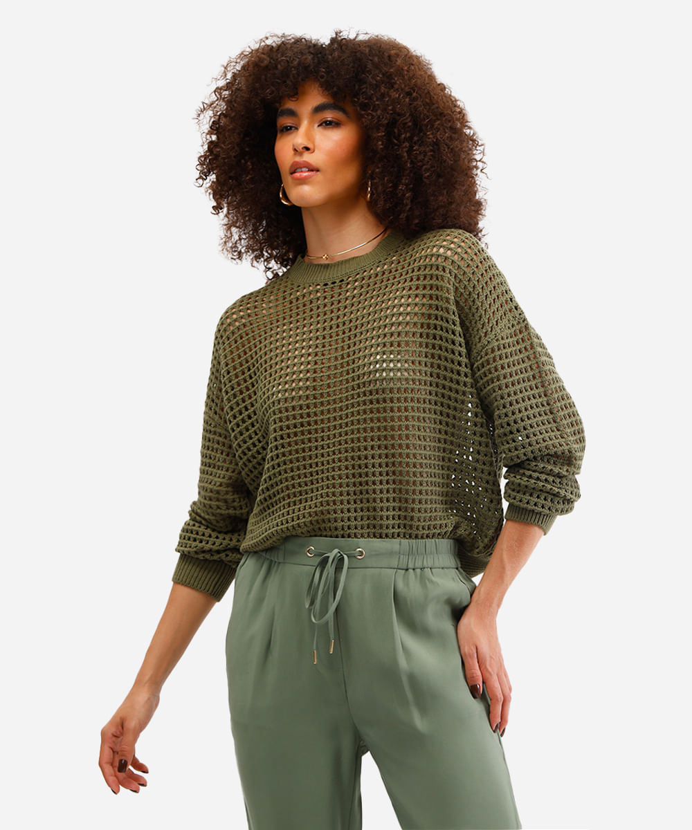 suéter feminino de tricot verde