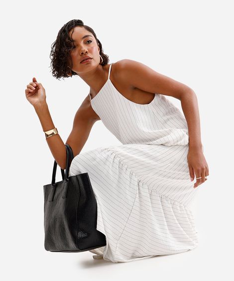 vestido midi listrado marias off white