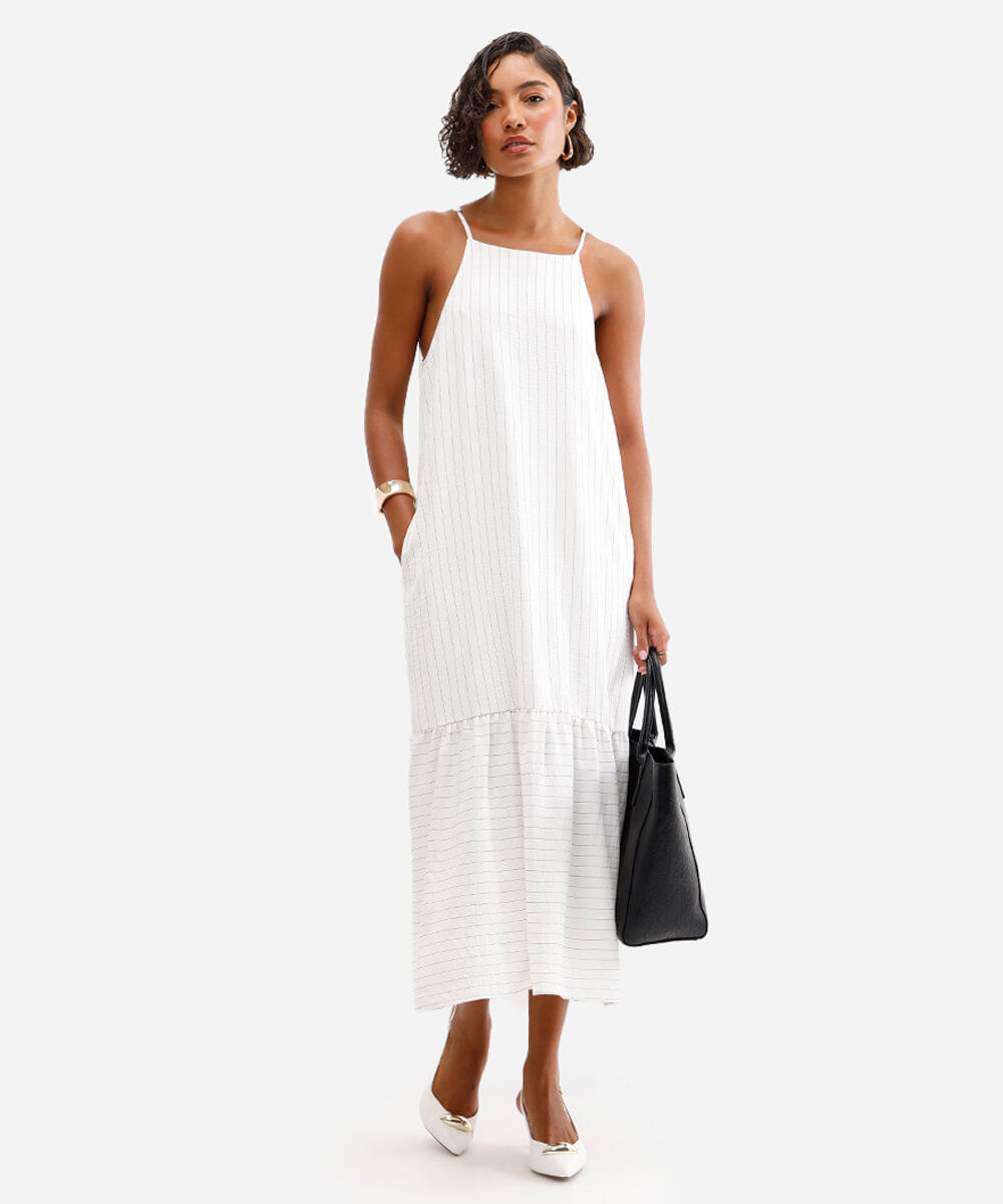 vestido midi listrado marias off white