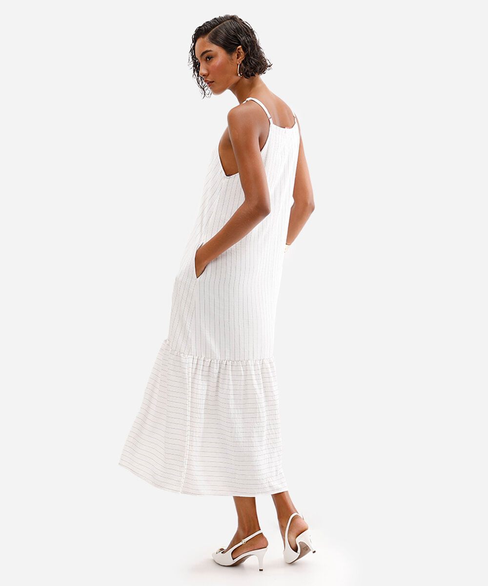 vestido midi listrado marias off white